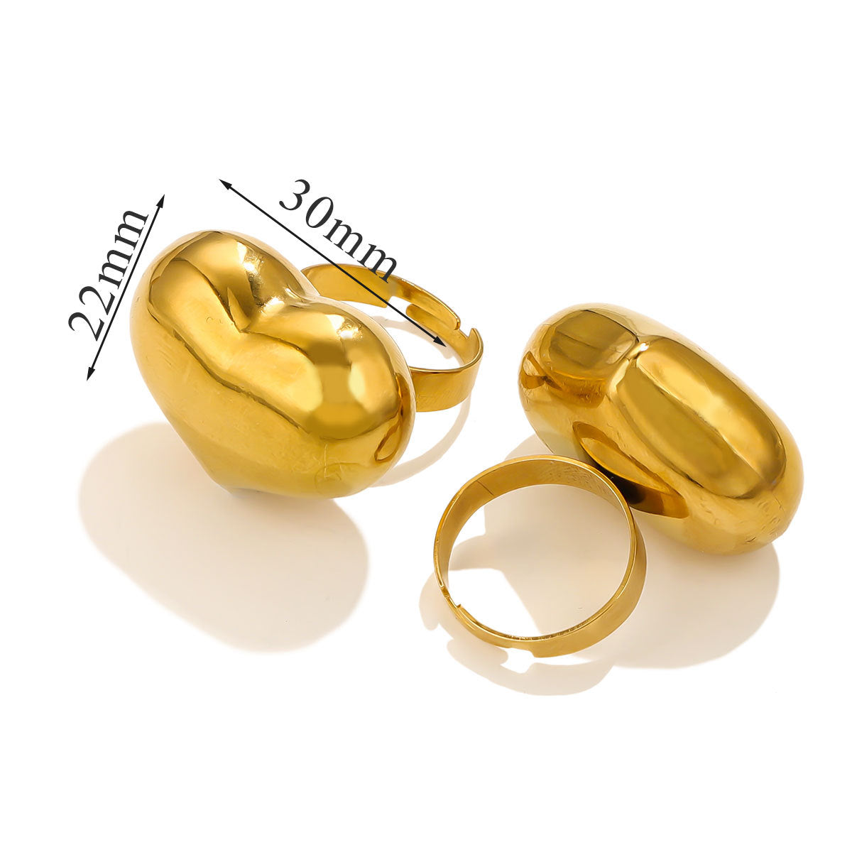 Bague ajustable en forme de cœur plaquée or 18 carats pour femme