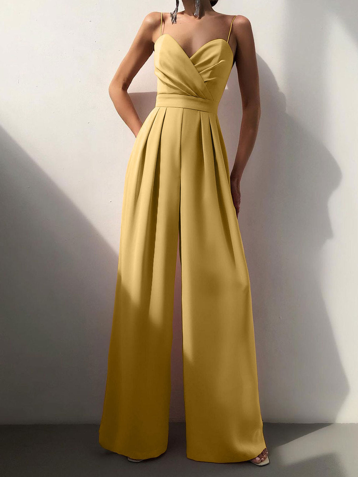 Mono plisado elegante de color sólido a la moda para mujer