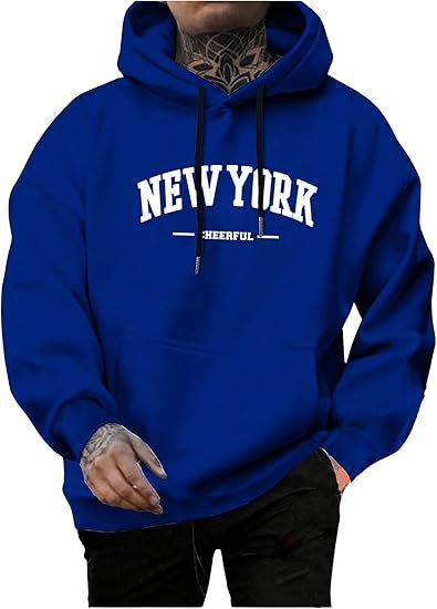 Men's Casual Fashion Letter Print Fleece-Lined Hoodie