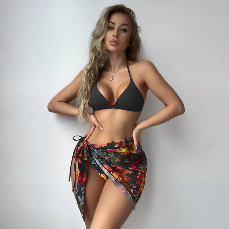 Women's Print Bikini Three-Piece Swimsuit Set