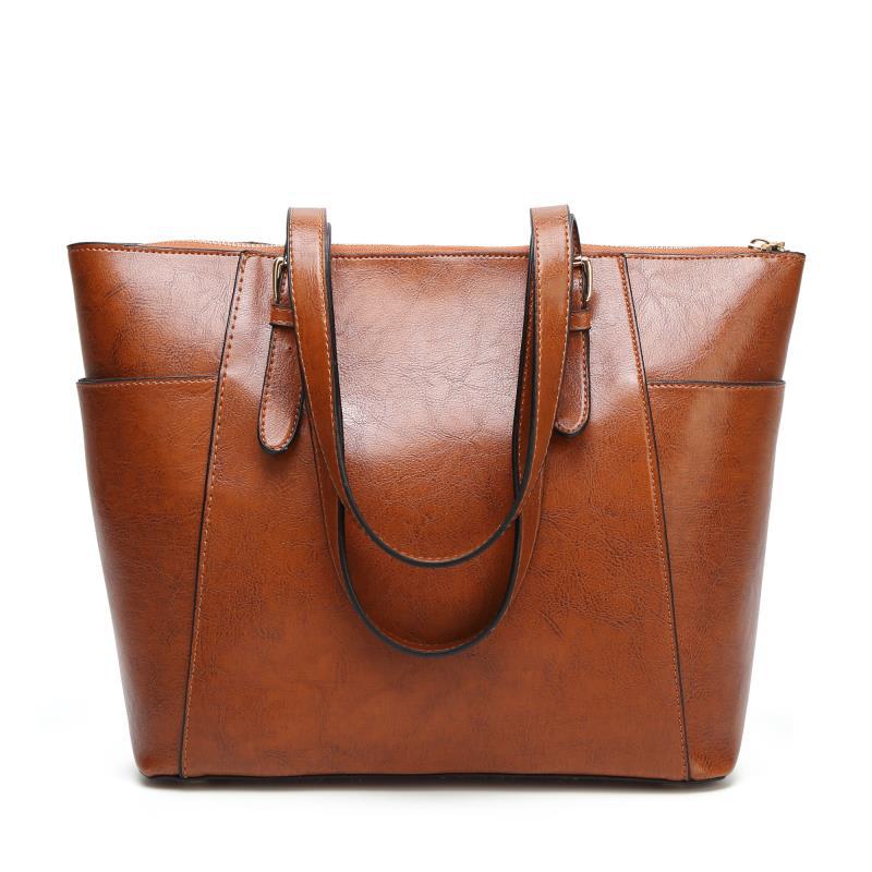 Fashion Women Vintage Oil Wax Leather Tote Bag