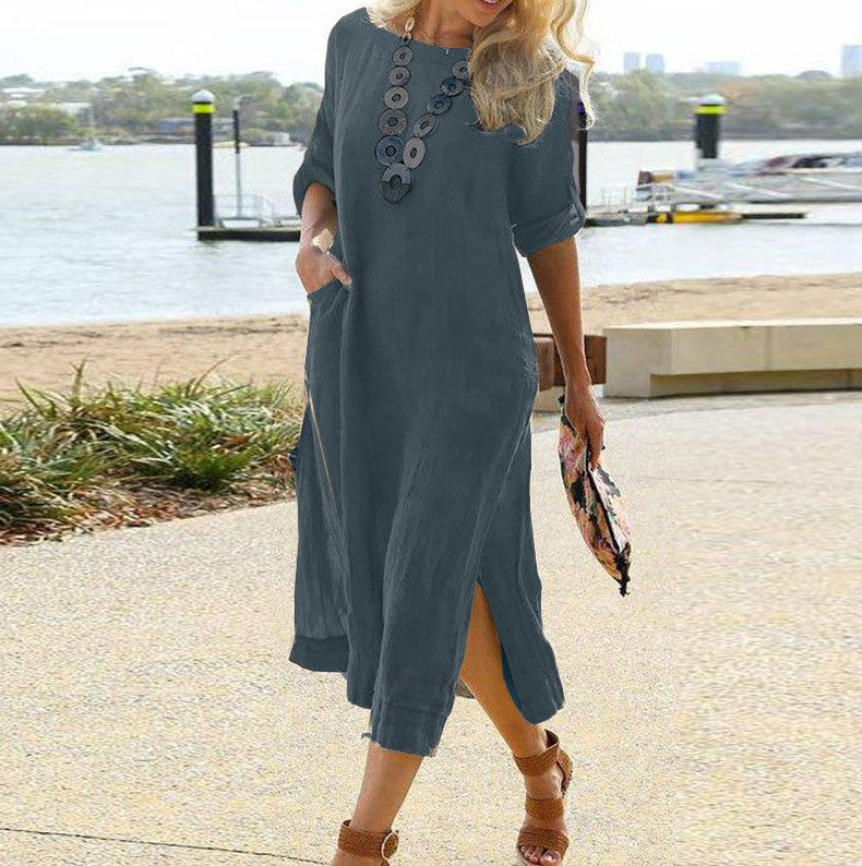 Summer Women Casual Solid Color Maxi Dress
