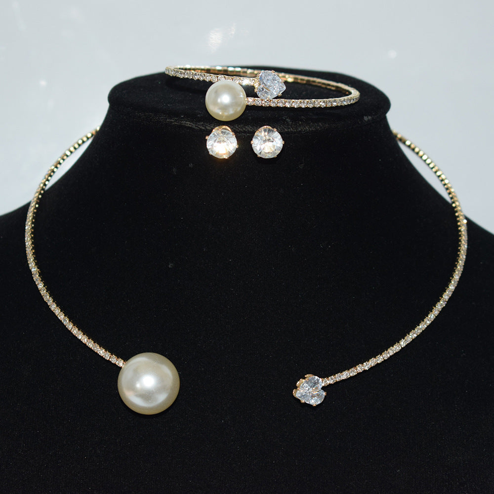 Women Fashion Simple Elegant Zircon Jewelry Trio Set