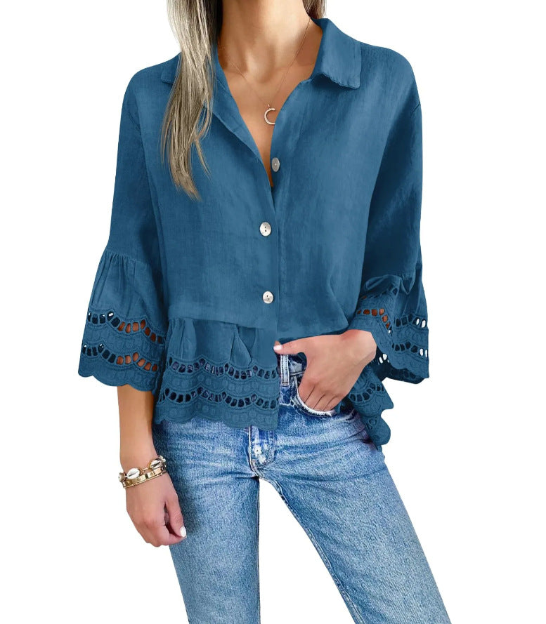 Blusa casual de color sólido de moda para mujer