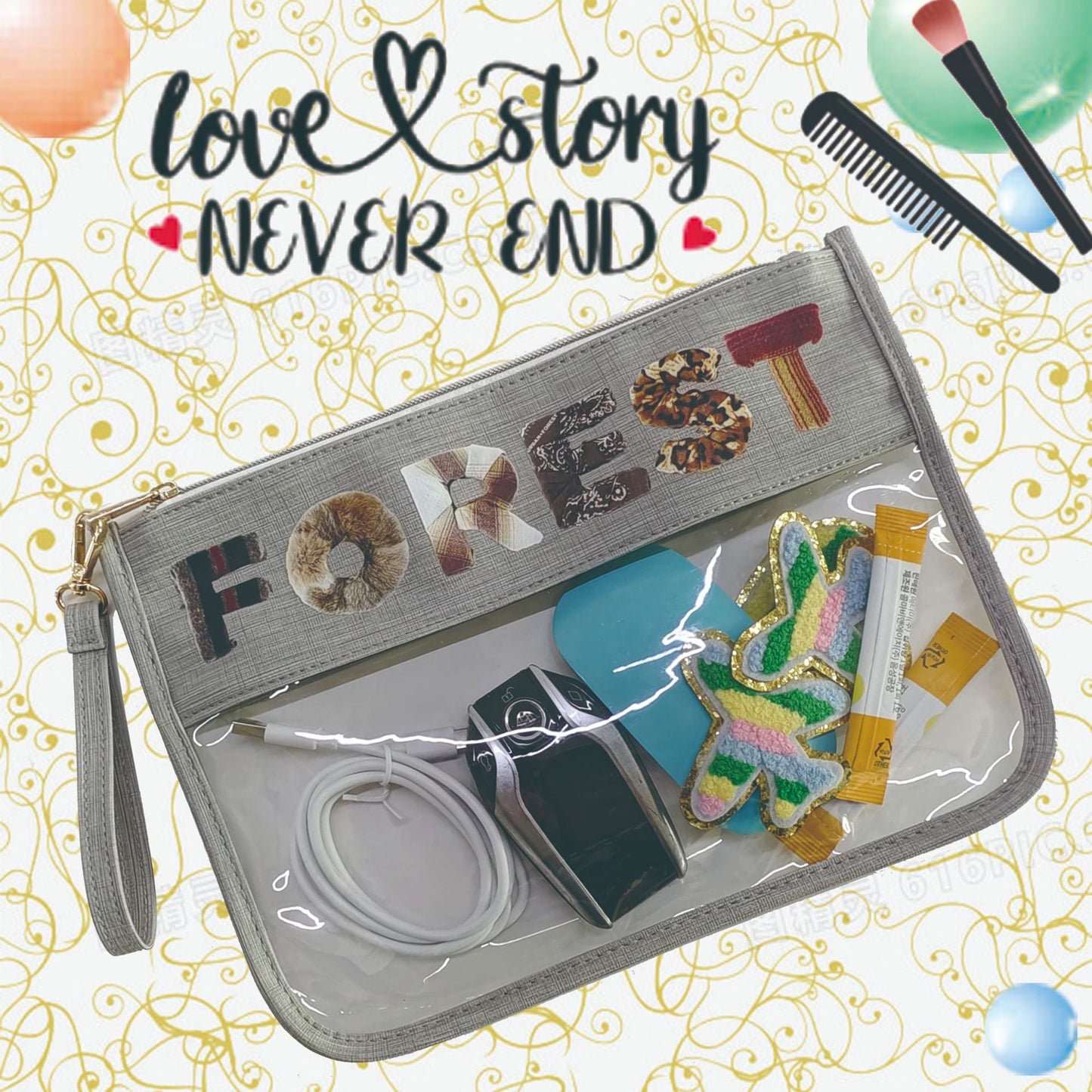 Bolsa de cosméticos con diseño de toalla y letras sencillas para mujer