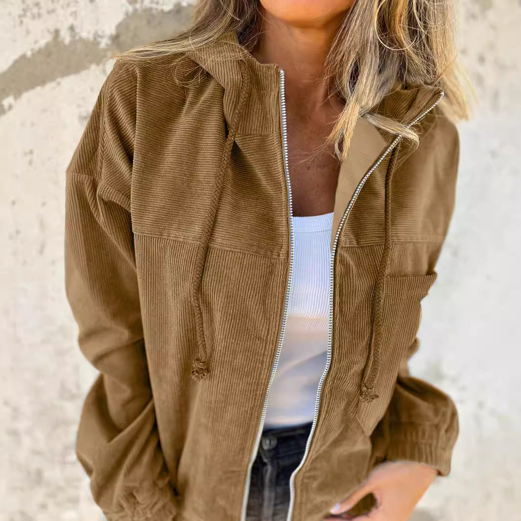Sudadera con capucha de manga larga de pana informal de moda para mujer