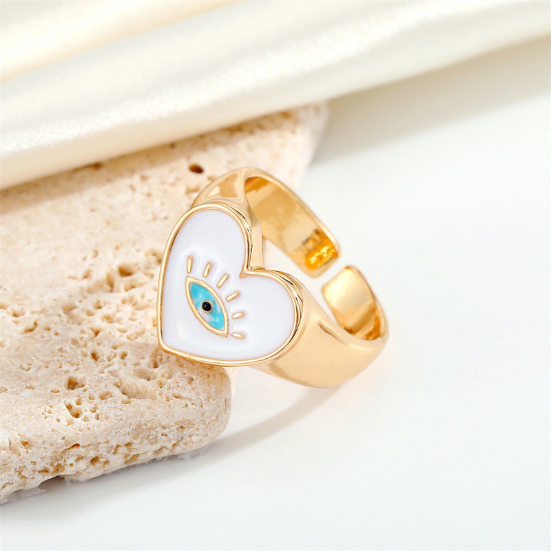 Anillo bohemio multicolor con forma de corazón y ojo de diablo para mujer, paquete de 5