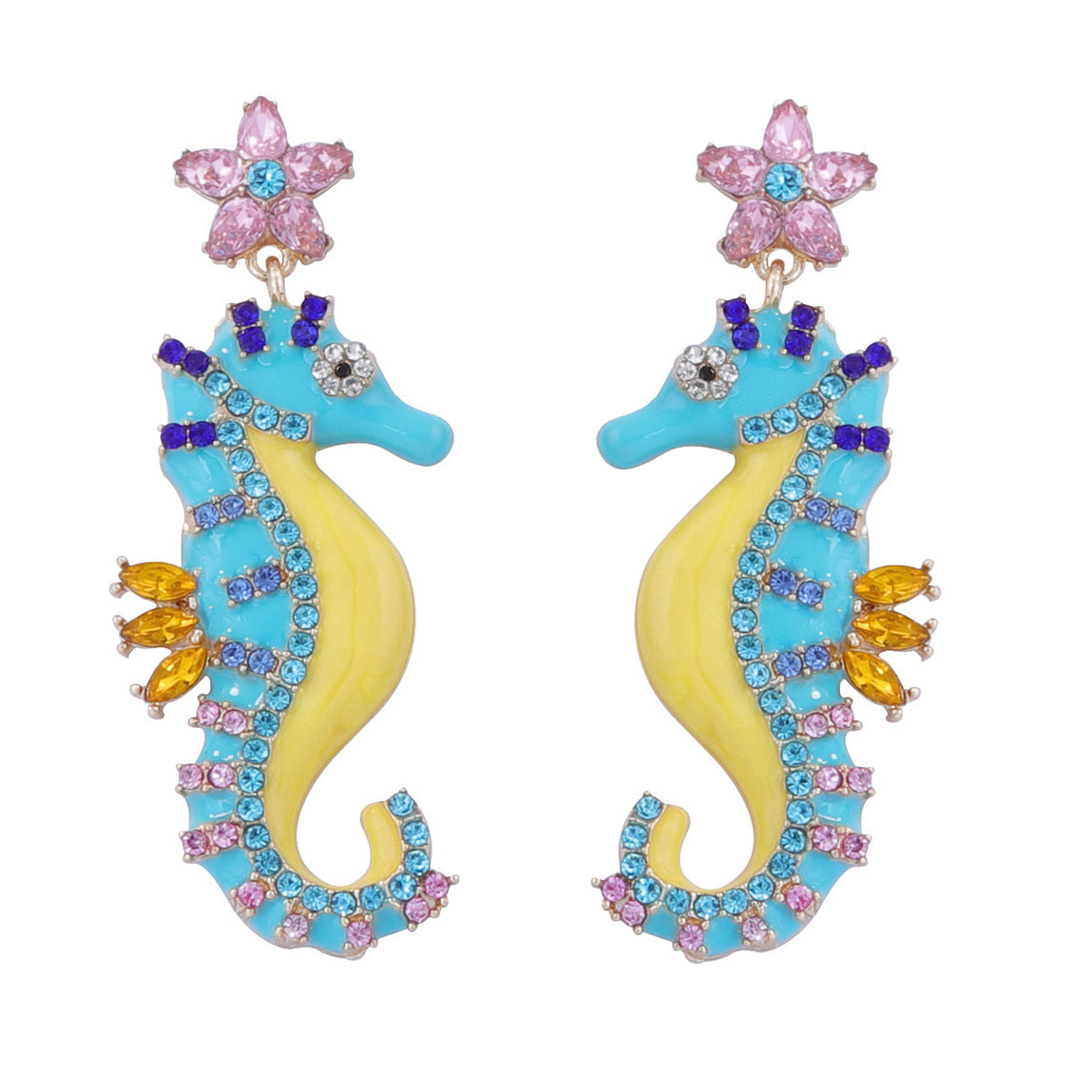 Women Fashion Cute Hippocampus Alloy Rhinestone Earrings