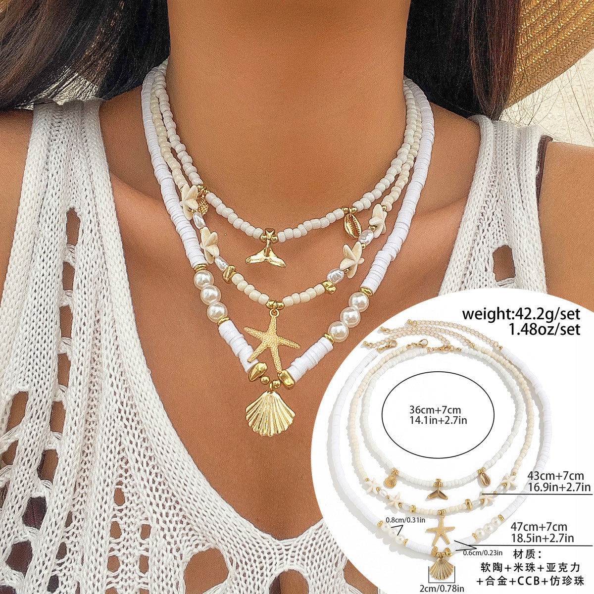 Collar de turquesa con concha estilo marinero informal bohemio
