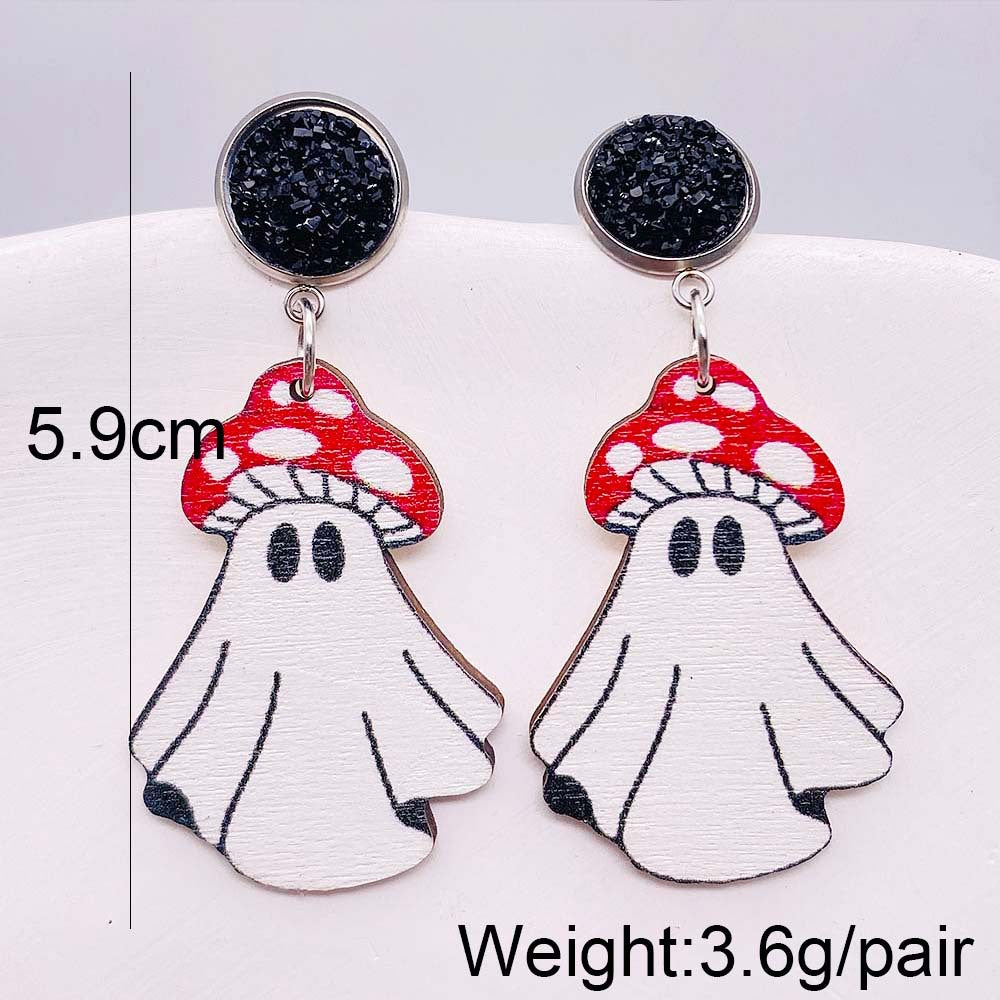 Halloween Women Fashion Retro Ghost Pulley Wooden Earrings