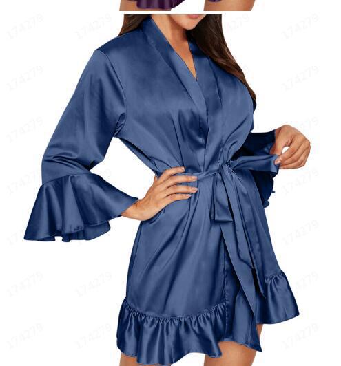 Women Sexy Satin Bathrobe Morning Gown Pajamas