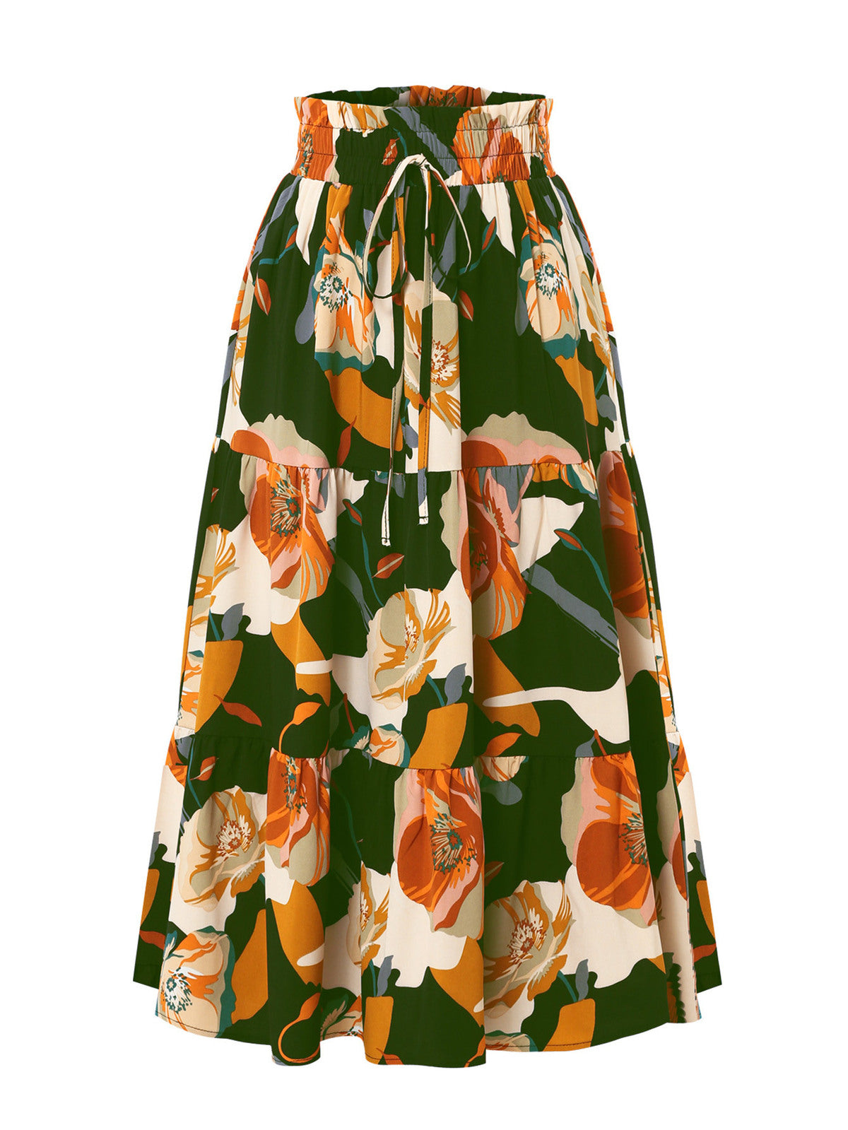 Women Fashion Elegant Floral Printed Pleated Skirt