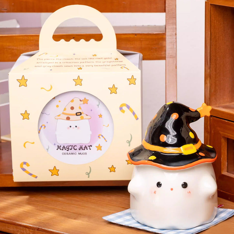 Taza de café de cerámica con tapa de fantasma de Halloween