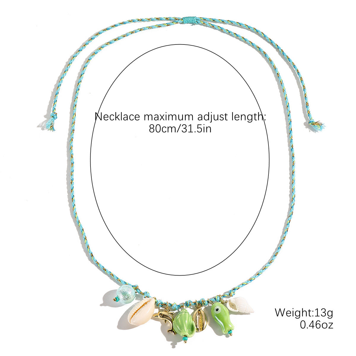 Collar de cuerda de cerámica con forma de estrella de mar y dopamina con concha de viento para vacaciones en el océano