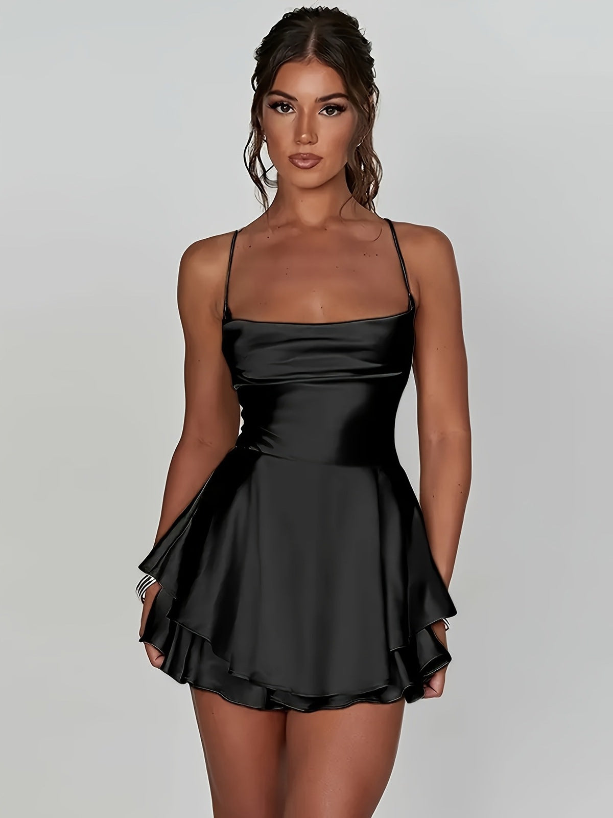 Women Fashion Sexy Solid Color Silk Sleeveless Backless Dress
