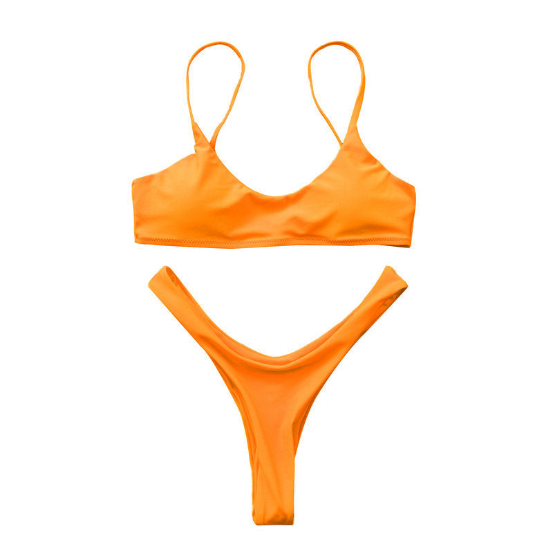 Traje de baño bikini sexy sencillo de color sólido para mujer