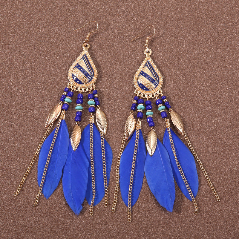 Bohemian Ethnic Style Retro Tassel Feather Earrings