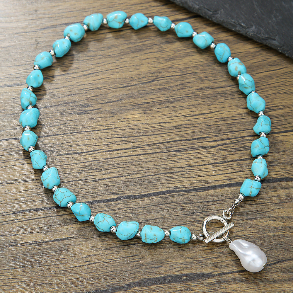 Collar de cuentas turquesas de moda para hombre