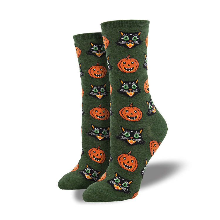 Calcetines de jacquard con calabazas divertidas y creativas para Halloween
