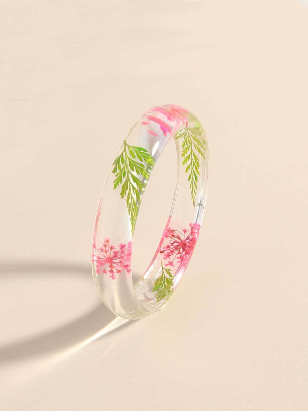 Women Fashion Transparent Multicolor Dried Flower Resin Bracelet
