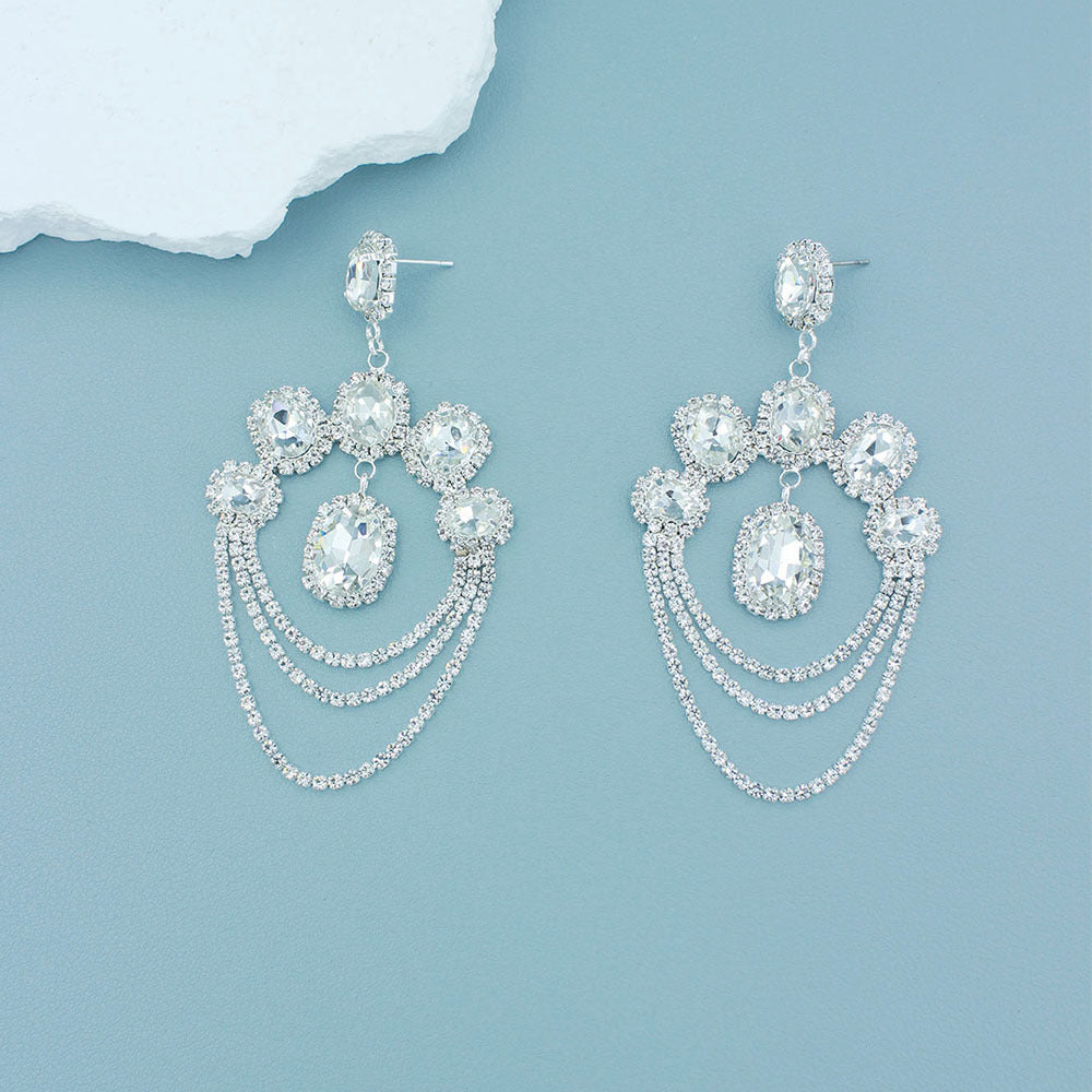 Women Fashion Exaggerated Multi-Layer Rhinestone Earrings