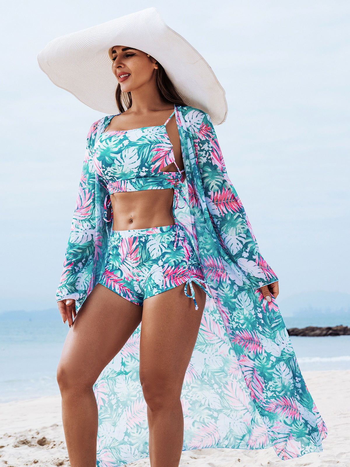 Women Fashion Sexy Multicolor Print Swimsuit Three-Piece Set