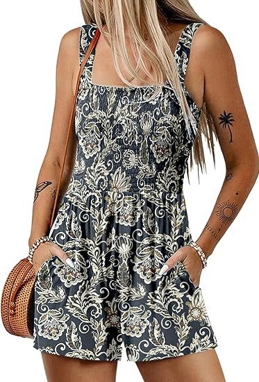 Women Casual Floral Printed Pleated Rompers