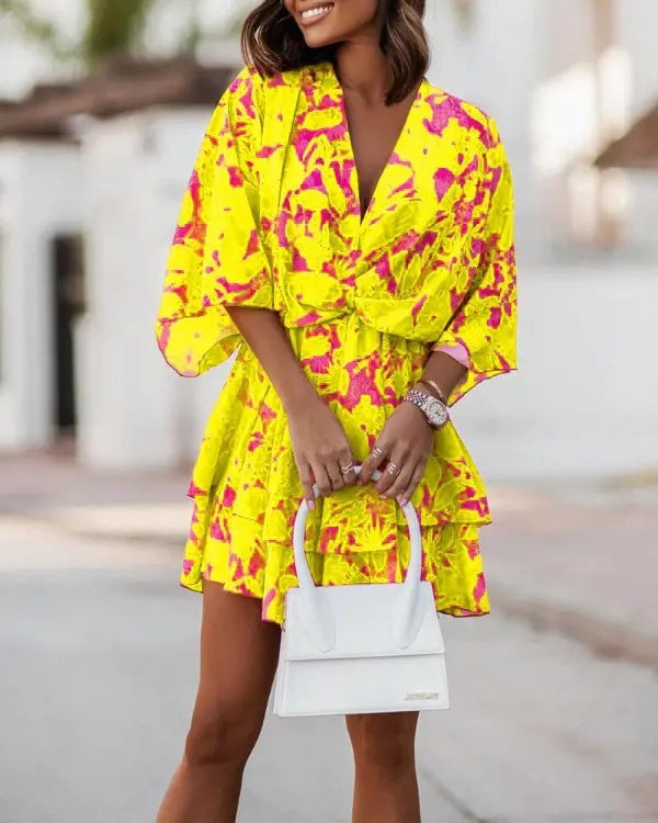 Vestido informal bohemio con cuello en V y mangas dolman para mujer