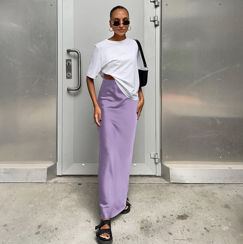 Women Fashion Solid Color Satin Slim Fit Skirt - Elegant and Comfortable