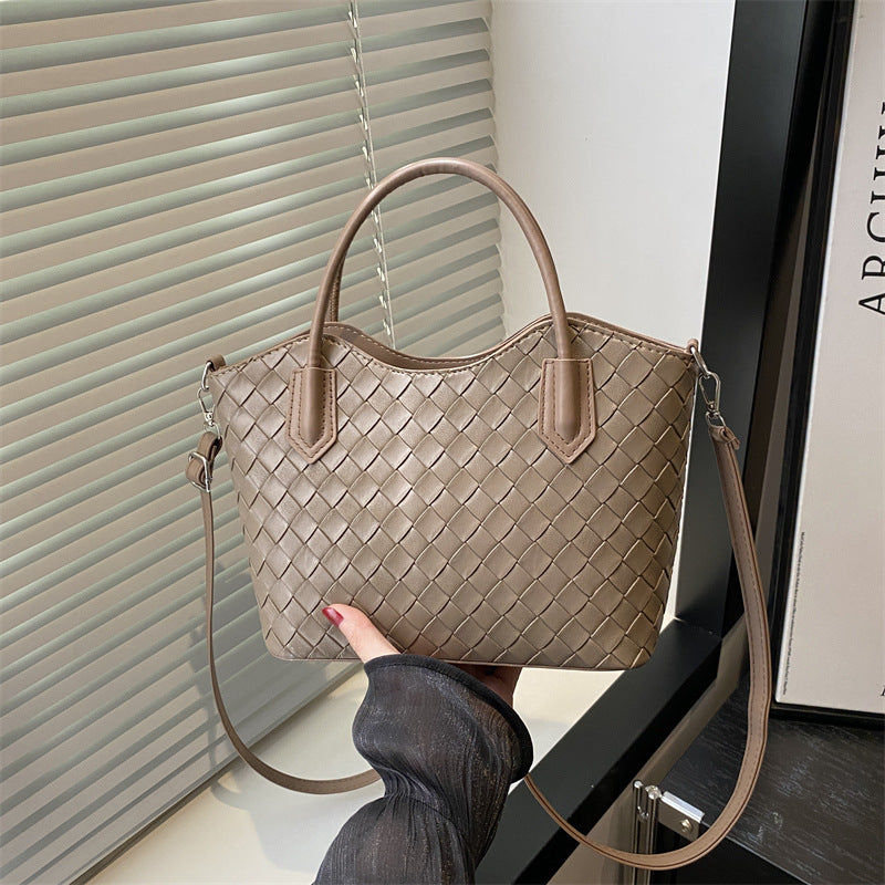 Sac à main décontracté à motif quadrillé de couleur unie pour femme, grande capacité