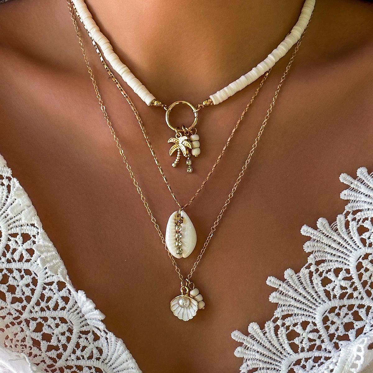 Collar multicapa sencillo con girasoles bohemios para mujer