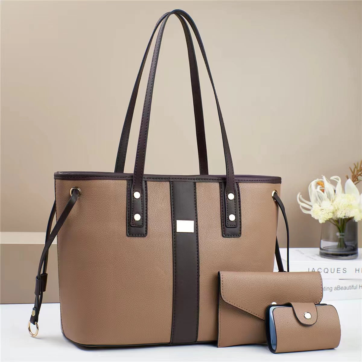 Women Color Blocking Large Capacity Tote Bag Set