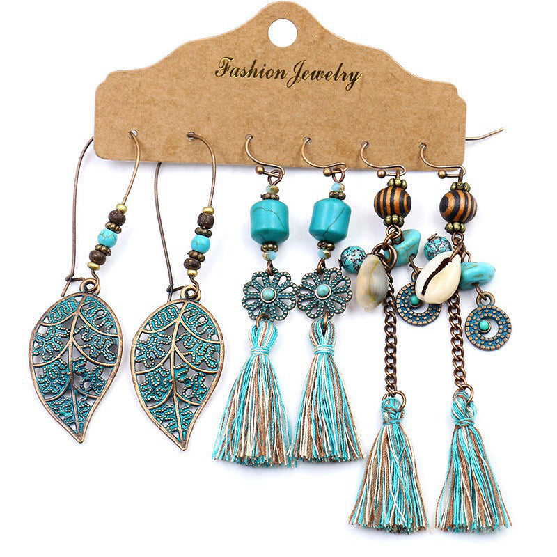 Boucles d'oreilles à pompons créatives de style ethnique bohème rétro