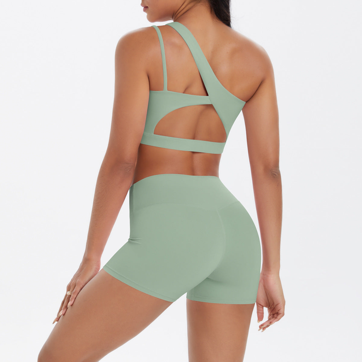 Ensemble deux pièces décontracté pour femme, débardeur à épaules inclinées et short moulant de couleur unie