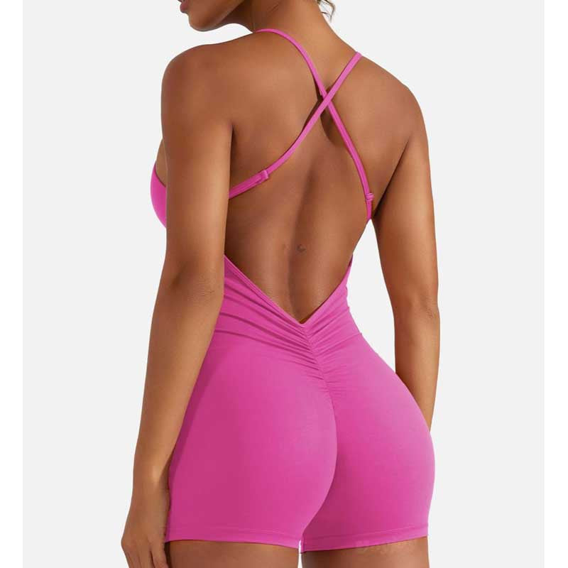Women’s Backless Pleated Sports Romper - Sexy High Waist Jumpsuit