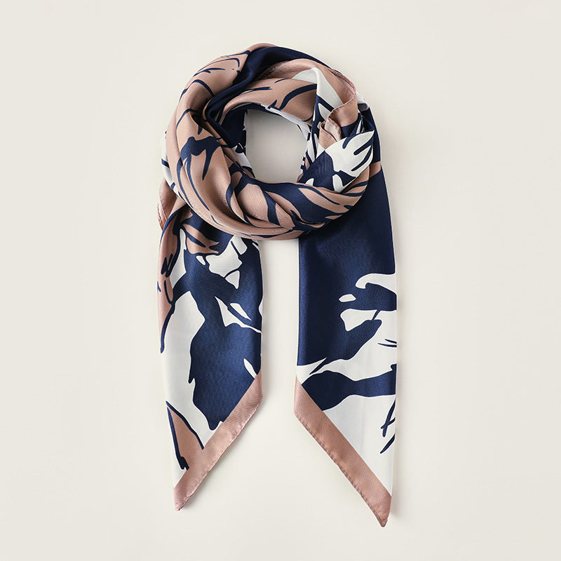 Bufanda cuadrada de seda con estampado de flores vintage de primavera para mujer