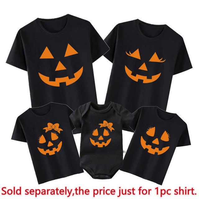 T-shirt d'Halloween en coton avec expression citrouille en famille