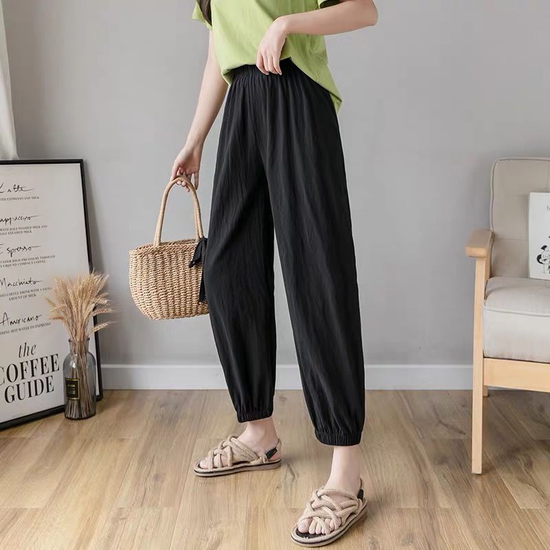 Women Casual Solid Color Linen Jogger Pants