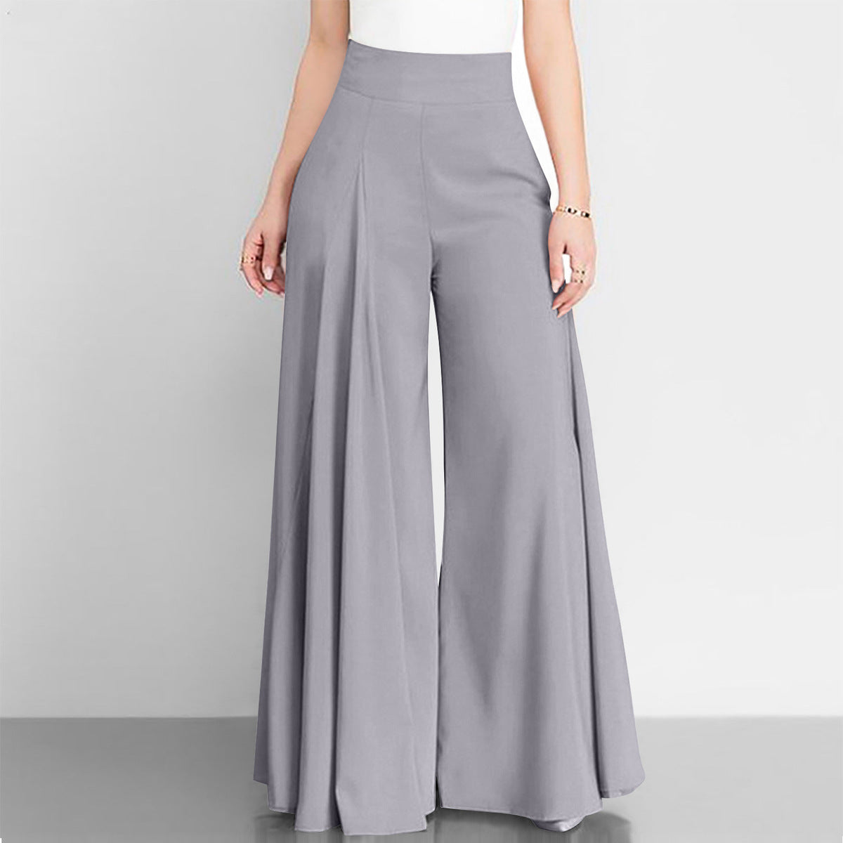 Pantalones anchos de cintura alta de color liso informales a la moda para mujer