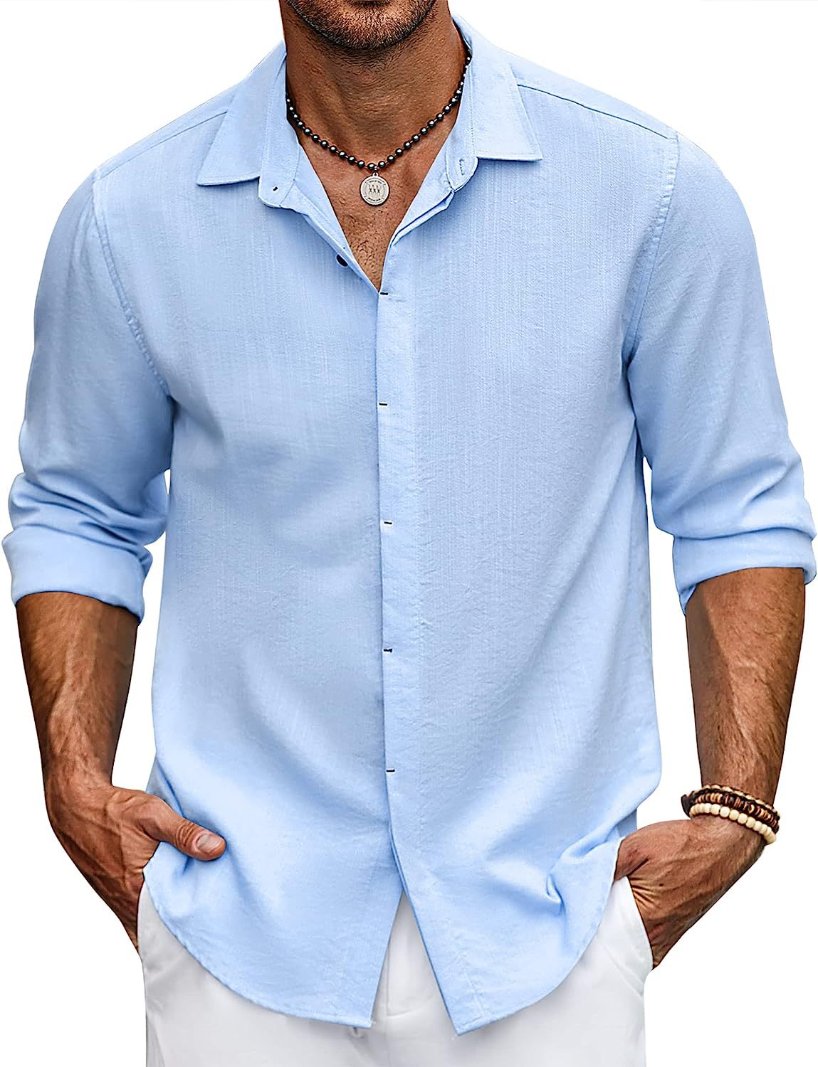 Men Solid Color Long Sleeve Cardigan Shirt