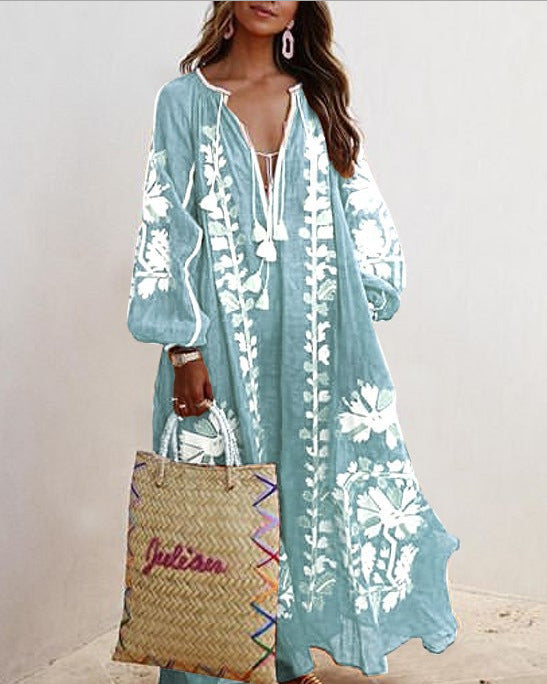 Bohemian Women Casual Vintage Loose Long Sleeve Dress