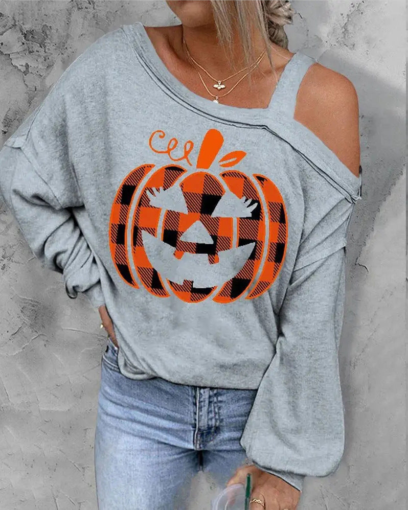 Sudadera con hombros descubiertos y efecto 3D para Halloween para mujer