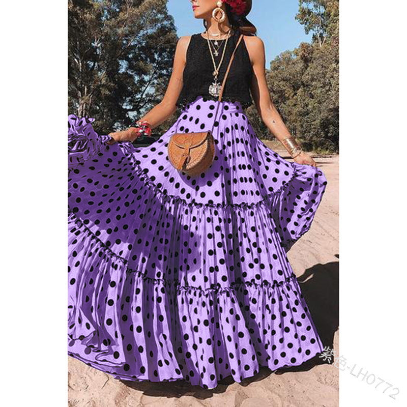 Women Casual Polka Dot Polyester Sleeveless Skirt