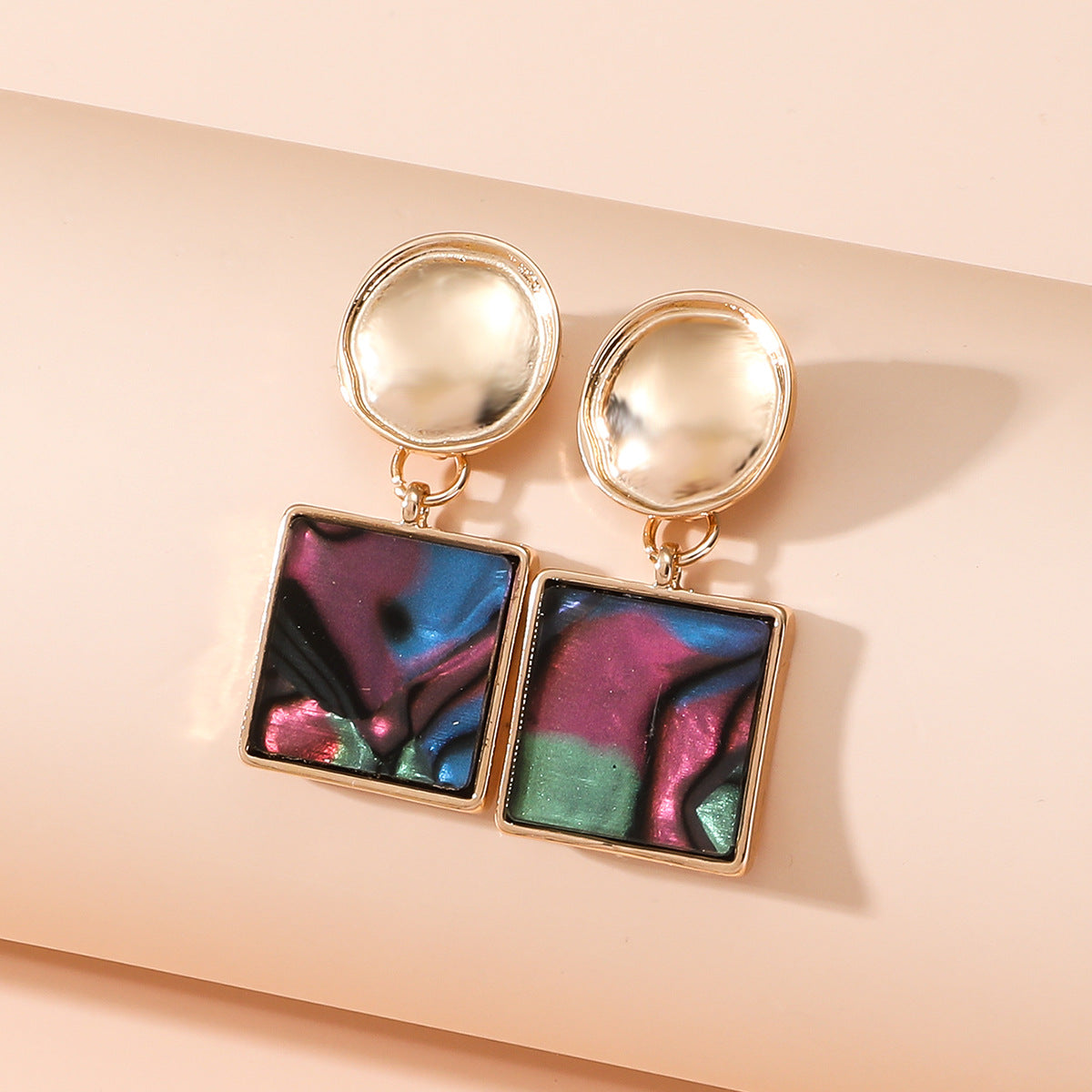 Pendientes colgantes cuadrados multicolores bohemios