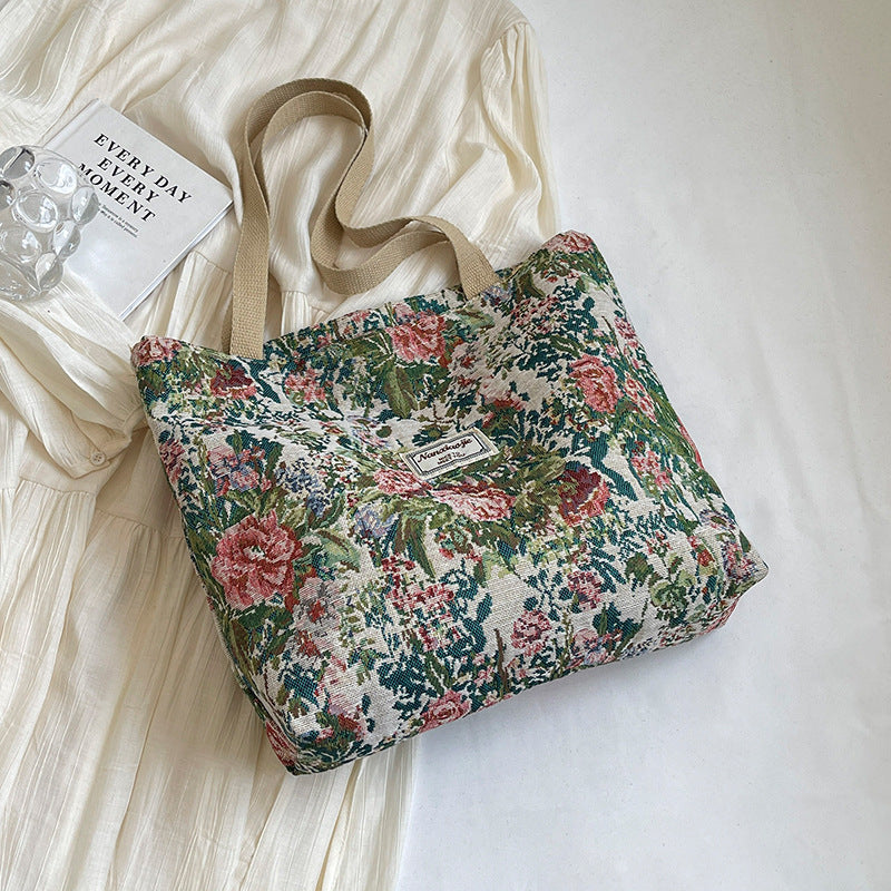 Bolso tote de lona con estampado floral para mujer