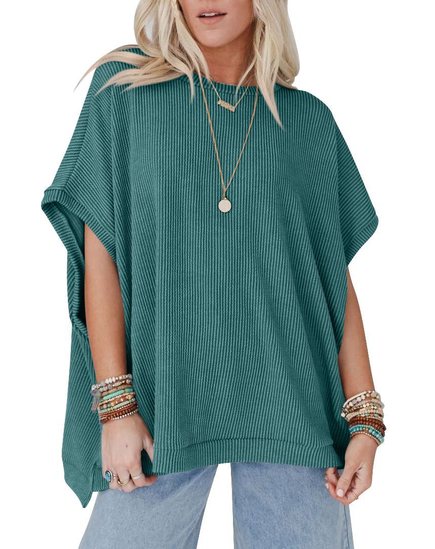 Women Fashion Solid Color Short Sleeve Loose Top