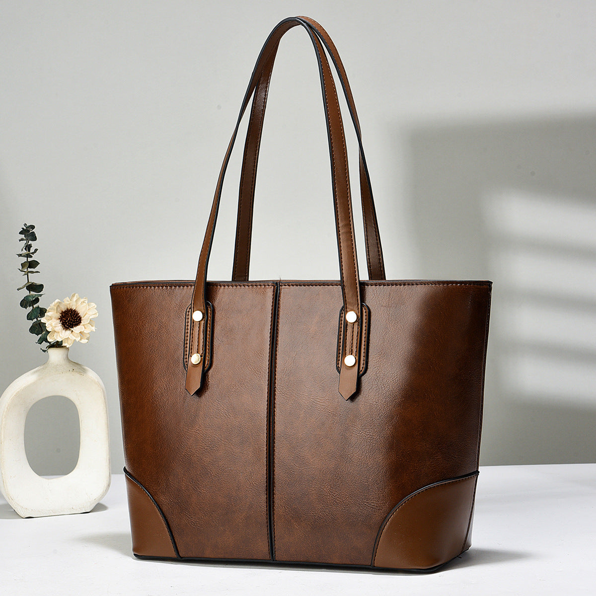 Women Casual Large Capacity PU Shoulder Tote Bag