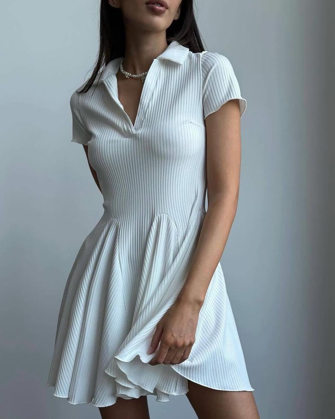Women Fashion Simple Solid Color Lapel Dress