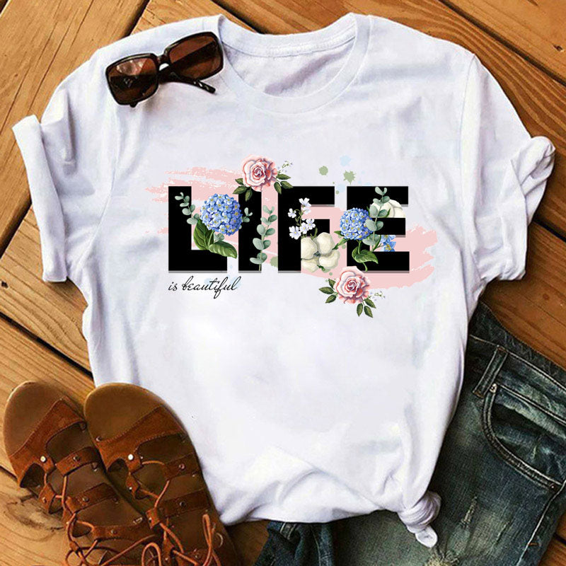 T-shirt col rond imprimé décontracté pour femme