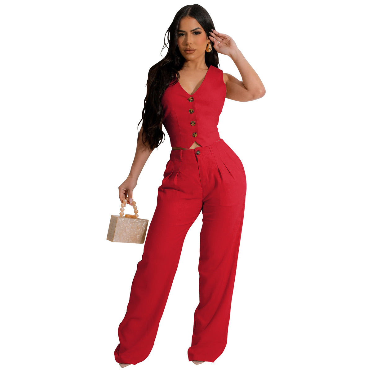 Conjunto informal de lino de dos piezas para mujer
